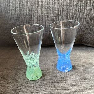 Pair of Vintage Dansk Cordial/Shot Glasses Blue and Green Fused Glass